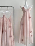 Ruffled Bodice Handmade Flowers Blush Pink Sundress