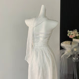 Elegant Asymmetrical Neckline White Dress