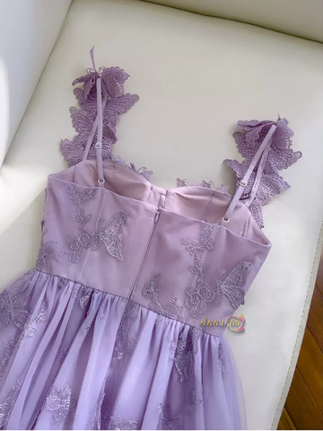 Purple Belt Tea Length Straps Butterfly Homecoming Dress US8 / Pink Purple Belt Tea Length Straps Butterfly Homecoming Dress US8 / Pink