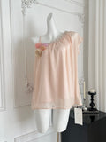 Flower & Sparkle Asymmetric Neck Satin Blouse