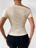 Sleek Black Short-Sleeve Off-Shoulder Blouse
