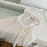 Satin Tulle Mini Dress with Bow
