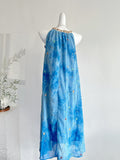 Floral Patterns Blue Halter Neck Embroidered Maxi Dress