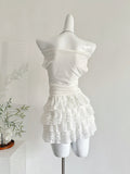 Black Cross Chic White Ruffled Skirt Set