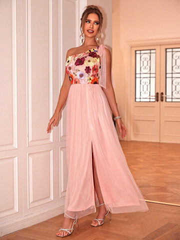 Whimsical Floral Cameo Rose Gala Dress
