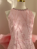 Sparkle Pink Short Mini Bow Beading Jewel Sequin Homeming Dress