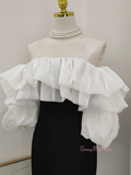 Ruffles Sheath Column Black & White Tea Length Homecoming Dress