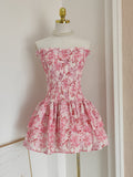 Ruffles Print Short Mini Pink Strapless Homecoming Dress