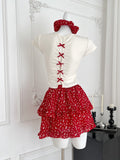Red Short Sleeve Crop Top & Ruffled Skirt Set