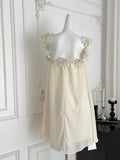 3D Flowers Chic Off Shoulder Cream Dress