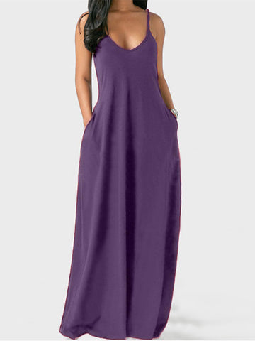 Purple Slant Pocket  Pocket Maxi Dress