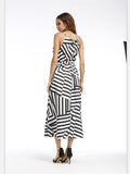 Black and White Striped Halter Empire Waist Dress
