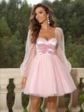 Radiant Orchid Puff-Sleeve Tulle Skirt Dress