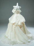 Off The Shoulder Ivory Flower Layers Prom Dress