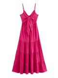 Elegant Hot Pink Maxi Dress with Tiered Skirt