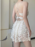 White Lace Hollow Out Backless One-Piece Swimwear
