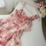 Flower Deed  Fairy Irregular Red Floral Summer Dress