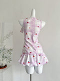 Ruffled Hem Pink Gingham One Shoulder Dress