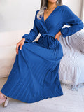 Blue Goddess Pleated Wrap Dress