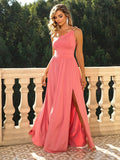 Coral Dream Elegant One-Shoulder Chiffon Dress