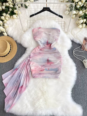 Fresh Aquarelle Blush Tones Silk Party Dress