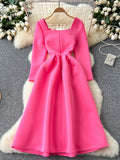 Oversized Bow Flattering Pink Dress