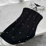 Ruffled Hem Sparkling Pearl Black Dress