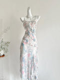 Abstract Floral Ruffle Midi Dress