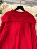 Unique Collar Oversized Red Sweater Dress