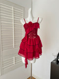 Ruffled Layers Red Strappy Mini Dress