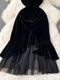 Black Celestial Velvet Cascade Dress