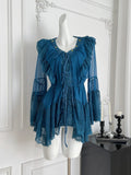 Sheer Sleeves Blue Mini Dress
