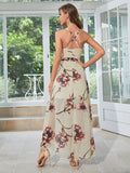 Floral Print Surplice Belted Bridsemaid Dress