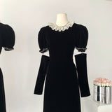 Vintage-Inspired Classy Black Velvet Midi Dress