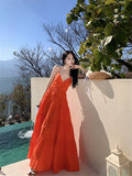 Orange Backless Tiered Maxi Dress