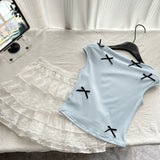 Black Cross Chic White Ruffled Skirt Set