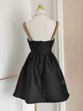 Satin Short Mini A Line Black Strapes Homecoming Dress