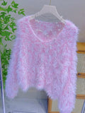 Cloud-Like Pastel Pink Faux-Fur Sweater