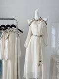 Beaded Turquoise Accented Belt Ivory Dress