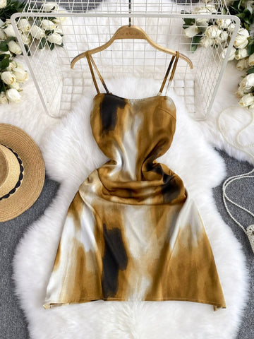 Gleaming Gold Brushstroke Mini Silk Dress