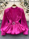 Chic Pleats and Jewels Statement Blouse