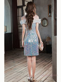 Short Mini Sheath Blue Off The Shoulder Homecoming Dress