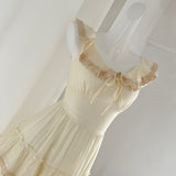 Cascading Ruffles Vintage-Inspired Cream Dress