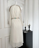 Beaded Turquoise Accented Belt Ivory Dress