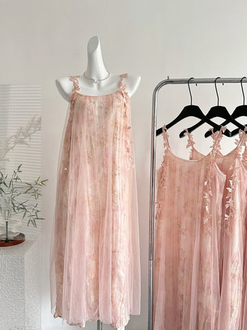 Floral Ethereal Pink Tulle Dress