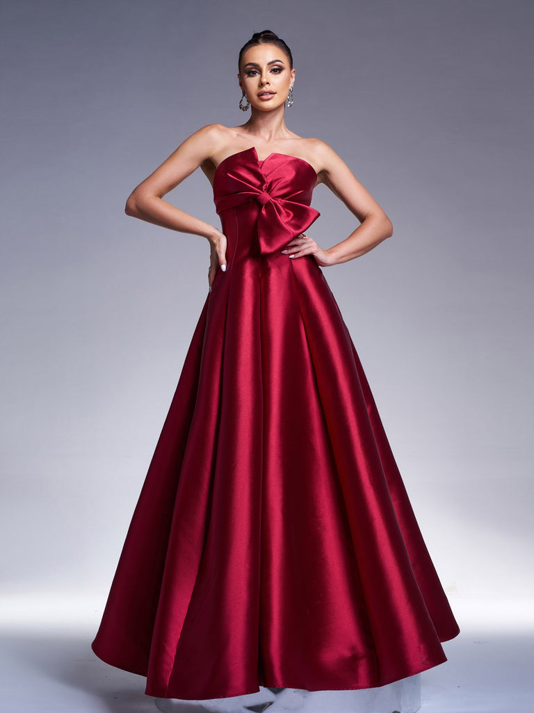 Bow Sweetheart A Line Burgundy Satin Prom Dress Sassymyprom Bow Sweetheart A Line Burgundy Satin Prom Dress Sassymyprom