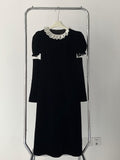 Vintage-Inspired Classy Black Velvet Midi Dress