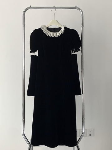 Vintage-Inspired Classy Black Velvet Midi Dress Sassymyprom Vintage-Inspired Classy Black Velvet Midi Dress Sassymyprom