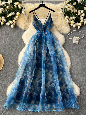 Dreamy Sheer Overlay Ocean Blue Dress