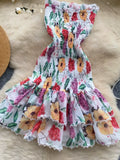 Ruffled Hem Vibrant Print Floral Smocked Summer Dress